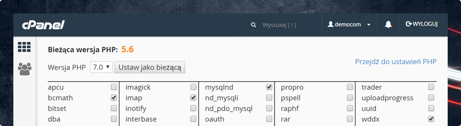 Wybór wersji PHP