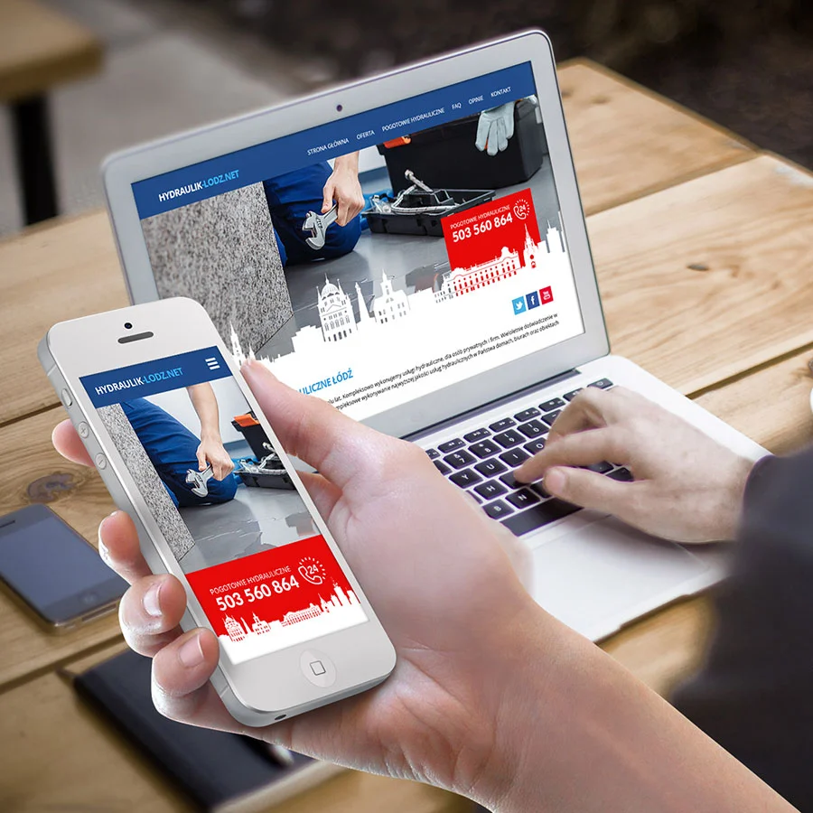 Projekt i wdrożenie responsywnej strony WWW firmy z branży usług hydraulicznych.
