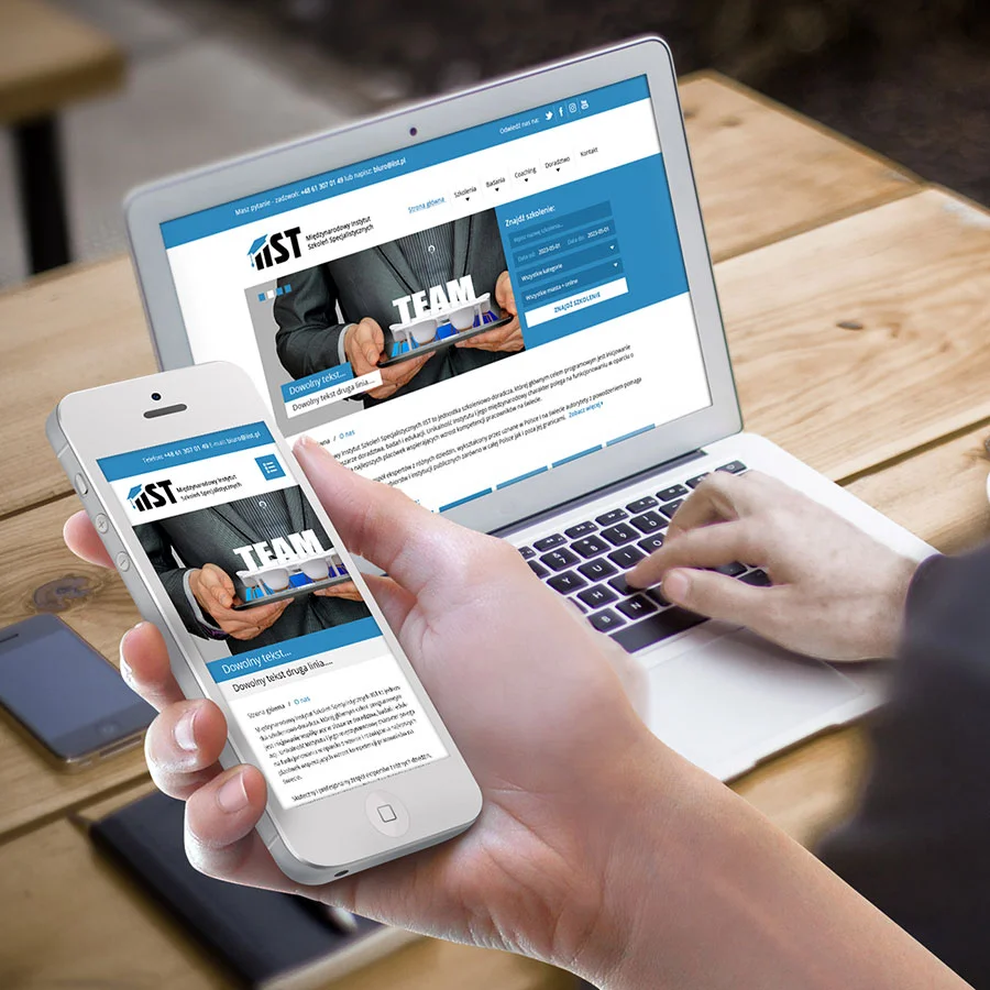 Projekt i wdrożenie strony internetowej firmy z branży szkoleniowej.